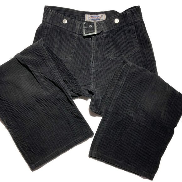 Vtg 90s Y2K black corduroy wide leg flare pants Clueless punk goth grunge L - Picture 1 of 5